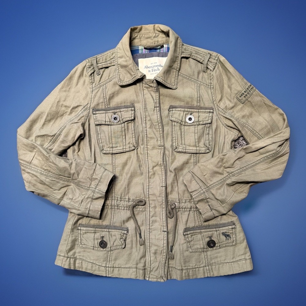 Abercrombie Fitch‎ Military Jacket Womens Size Large Green Utility Full Zip Y2K